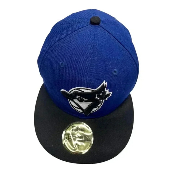 New Era Men's 5950 Blue Jays Fitted Baseball Cap Blue 100% Wool Size 7 3/4" - Picture 1 of 10